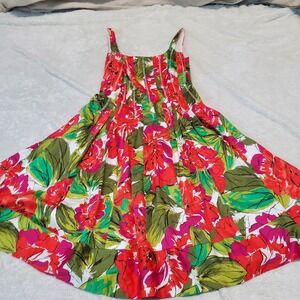 Jones New York Red Pink Green Floral Tropical Hawaiian Dressy Summer‎ Dress 6